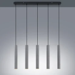 Lindby pendellampe Concretto, 100 cm, grå, 5 lyskilder, beton