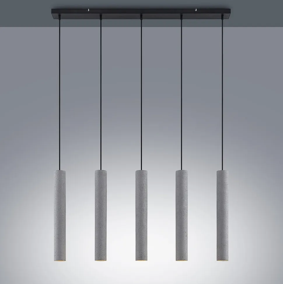 Lindby pendellampe Concretto, 100 cm, grå, 5 lyskilder, beton
