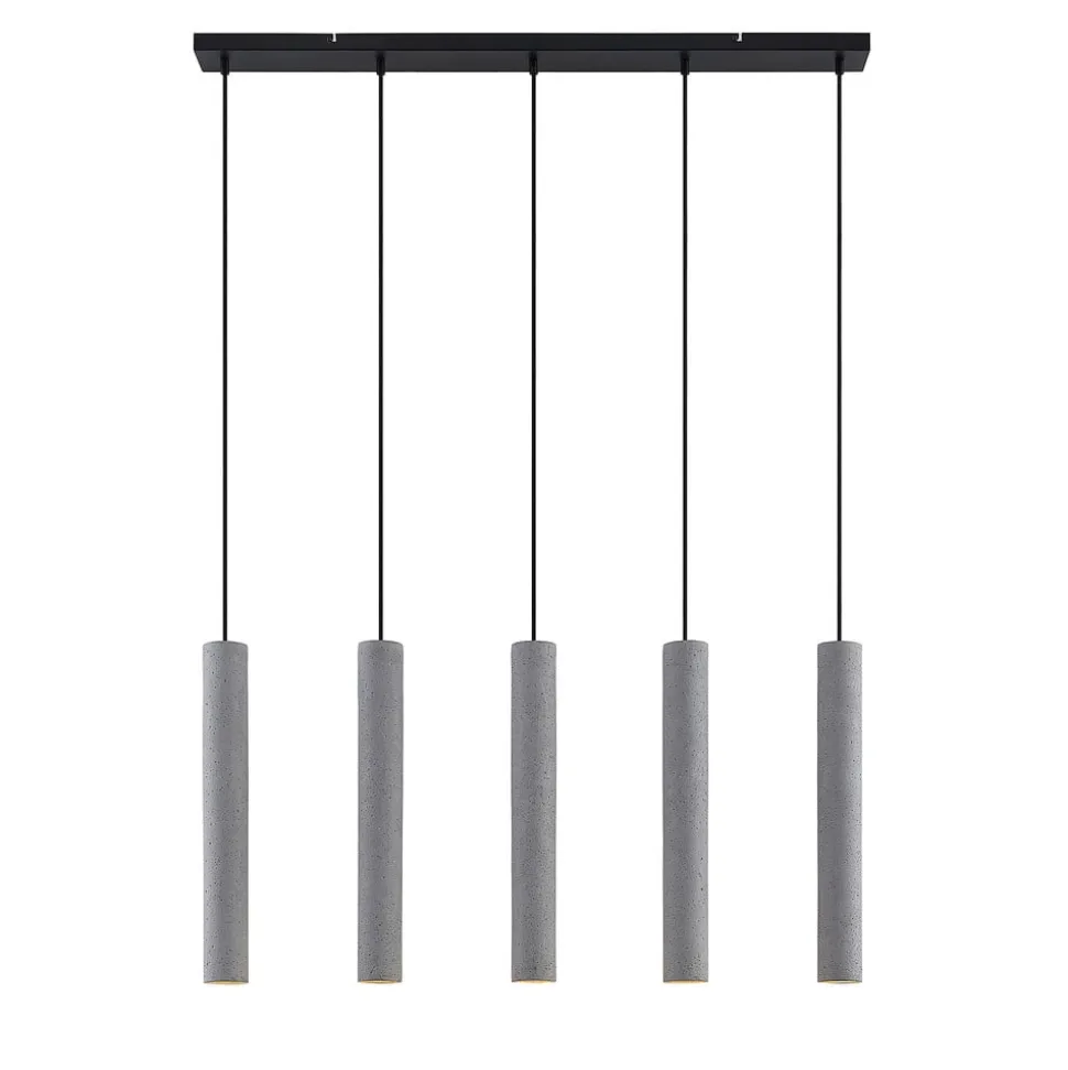 Lindby pendellampe Concretto, 100 cm, grå, 5 lyskilder, beton