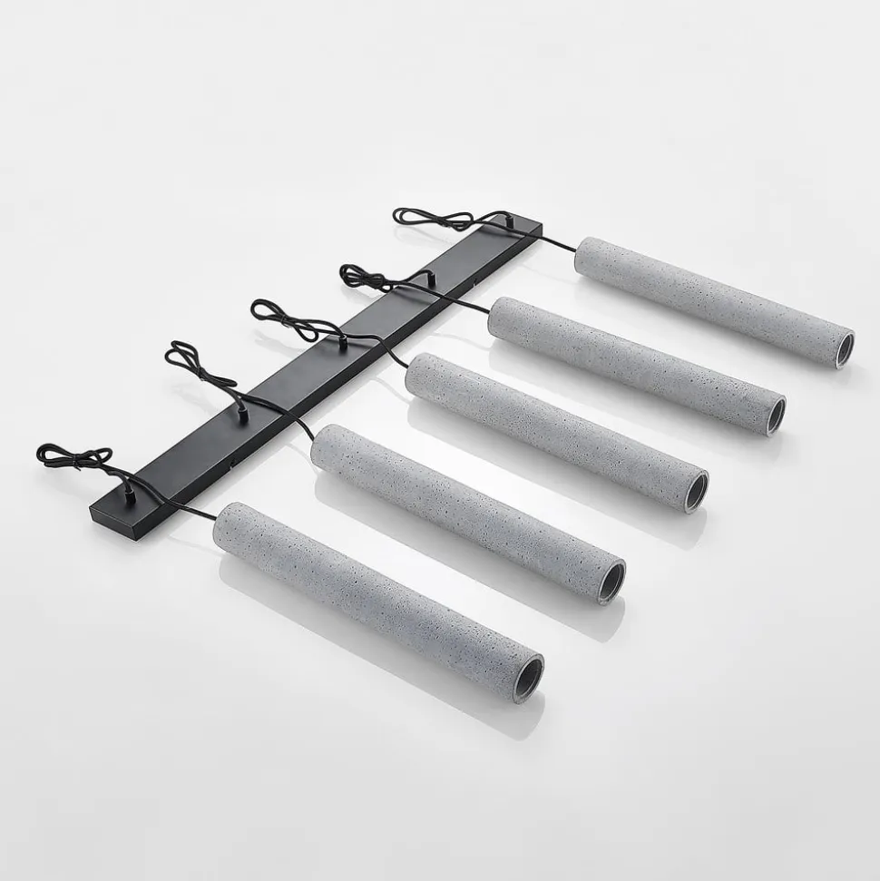 Lindby pendellampe Concretto, 100 cm, grå, 5 lyskilder, beton