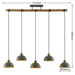 Lindby pendellampe Durbis, 149 cm, sort, 5 lyskilder, træ