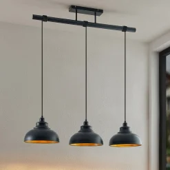 Lindby pendellampe Emna, 3 lyskilder, sort/guld, metal, 101 cm