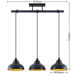 Lindby pendellampe Emna, 3 lyskilder, sort/guld, metal, 101 cm