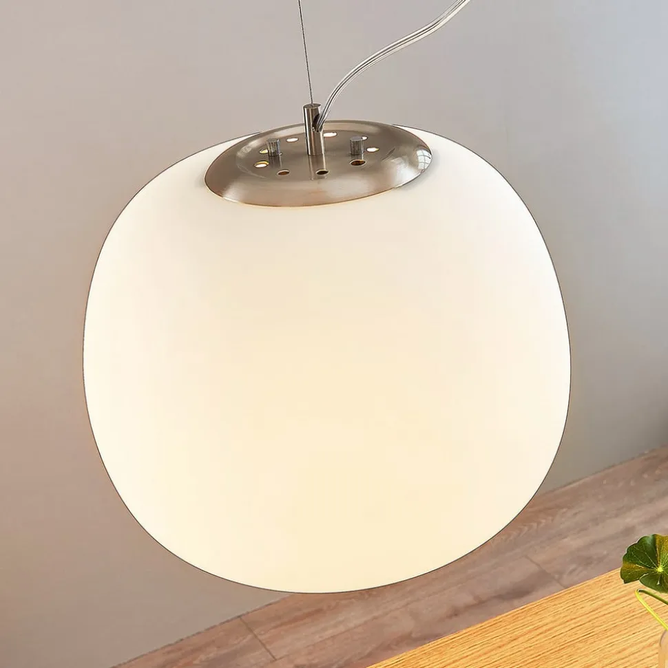 Lindby pendellampe Ginevra, Ø 38 cm, hvid, glas, E27