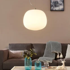 Lindby pendellampe Ginevra, Ø 38 cm, hvid, glas, E27