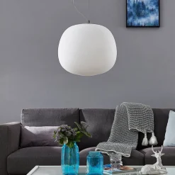 Lindby pendellampe Ginevra, Ø 38 cm, hvid, glas, E27