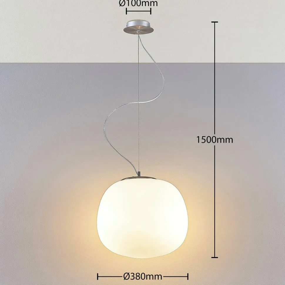Lindby pendellampe Ginevra, Ø 38 cm, hvid, glas, E27
