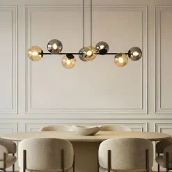 Lindby pendellampe Isamer, smoke grey/amber, 130 cm, globe