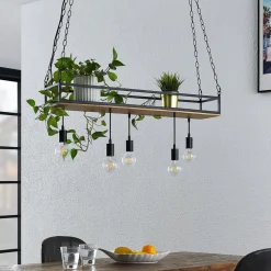 Lindby pendellampe Kirista, 5 lyskilder, sort, træ, 100 cm