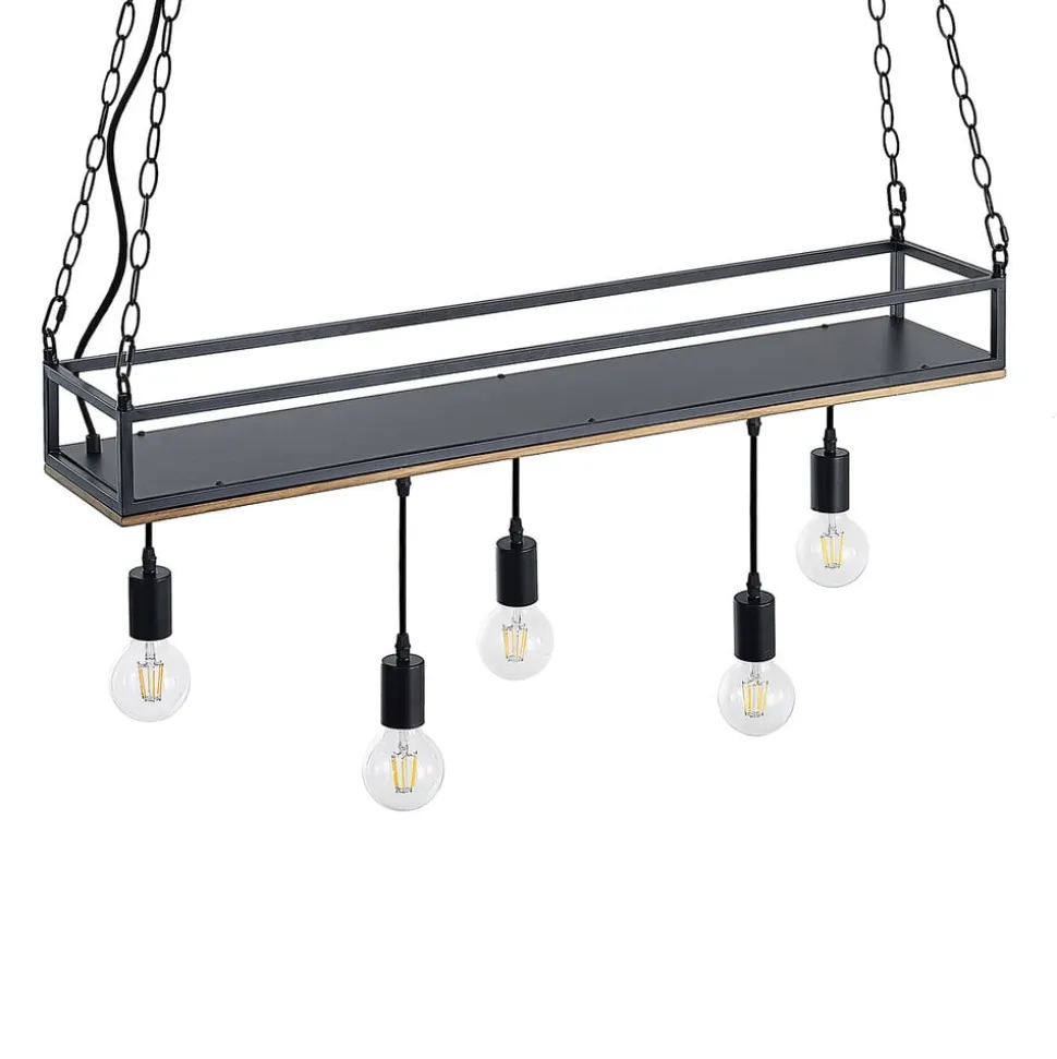 Lindby pendellampe Kirista, 5 lyskilder, sort, træ, 100 cm