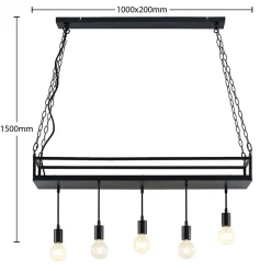 Lindby pendellampe Kirista, 5 lyskilder, sort, metal, 100 cm