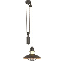 Lindby pendellampe Louisanne, justerbar, brun, Ø 35 cm