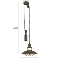 Lindby pendellampe Louisanne, justerbar, brun, Ø 35 cm