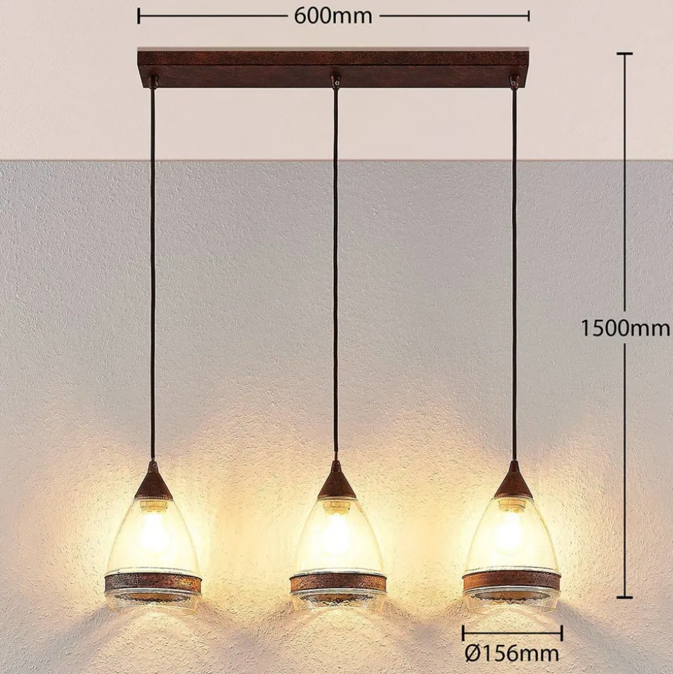 Lindby pendellampe Millina, 70 cm, rustbrun, 3 lyskilder.