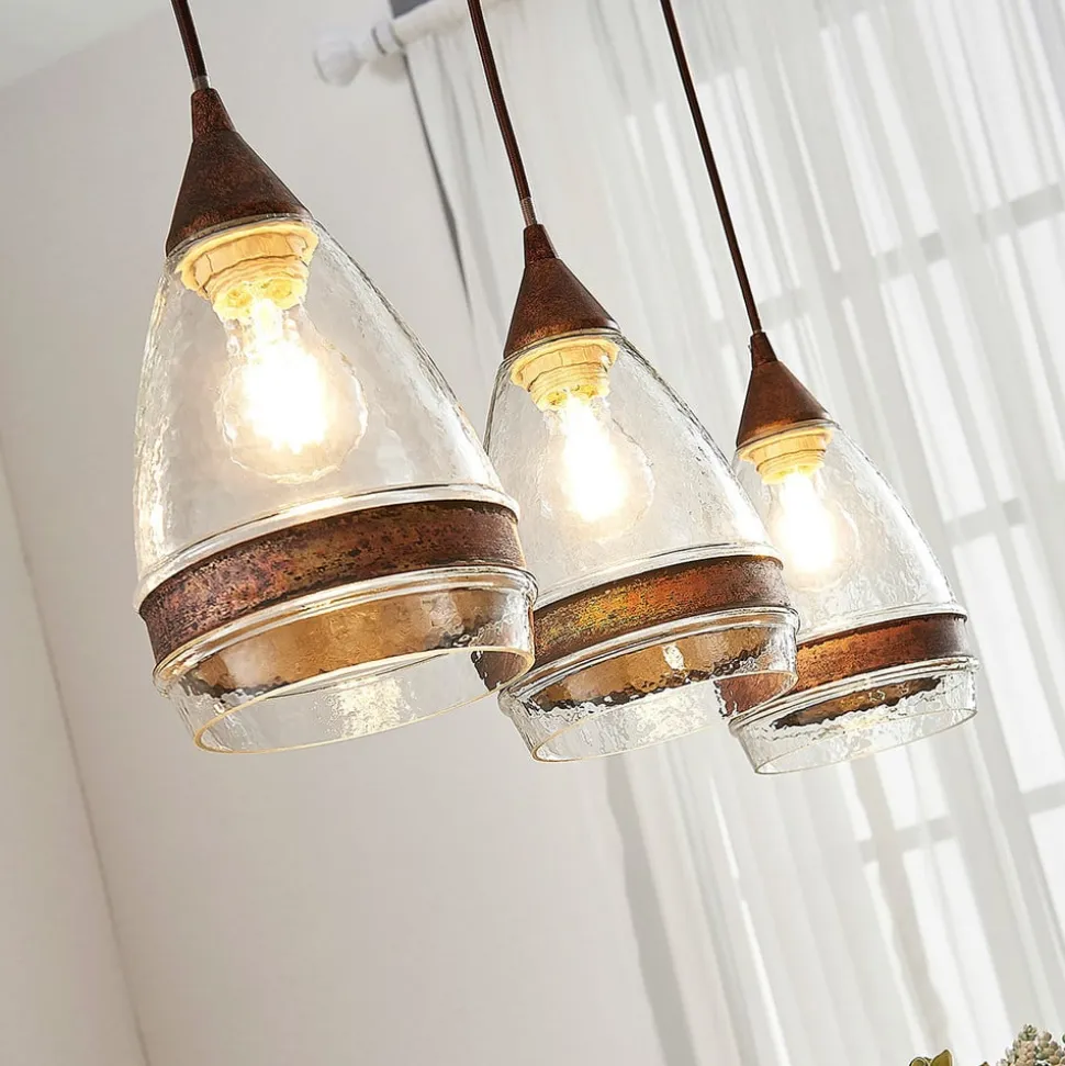 Lindby pendellampe Millina, 70 cm, rustbrun, 3 lyskilder.