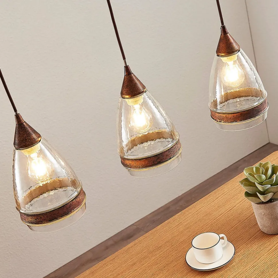 Lindby pendellampe Millina, 70 cm, rustbrun, 3 lyskilder.