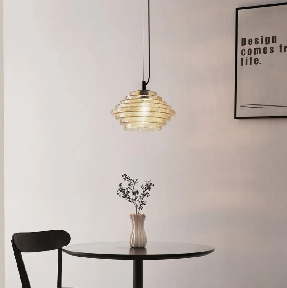 Lindby pendellampe Orliana, Ø 35 cm, ravfarvet, glas