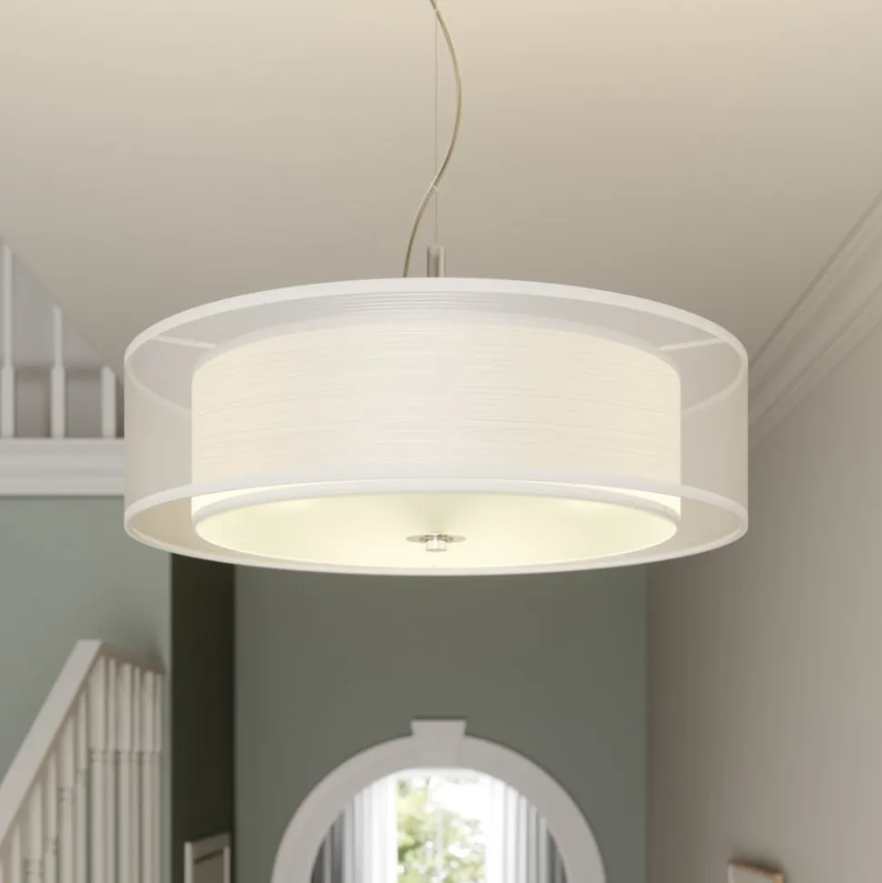 Lindby pendellampe Pikka, hvid, tekstil, Ø 50 cm, E27