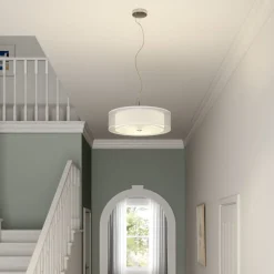Lindby pendellampe Pikka, hvid, tekstil, Ø 50 cm, E27