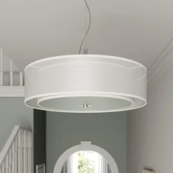 Lindby pendellampe Pikka, hvid, tekstil, Ø 50 cm, E27