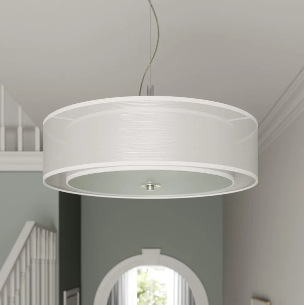 Lindby pendellampe Pikka, hvid, tekstil, Ø 50 cm, E27
