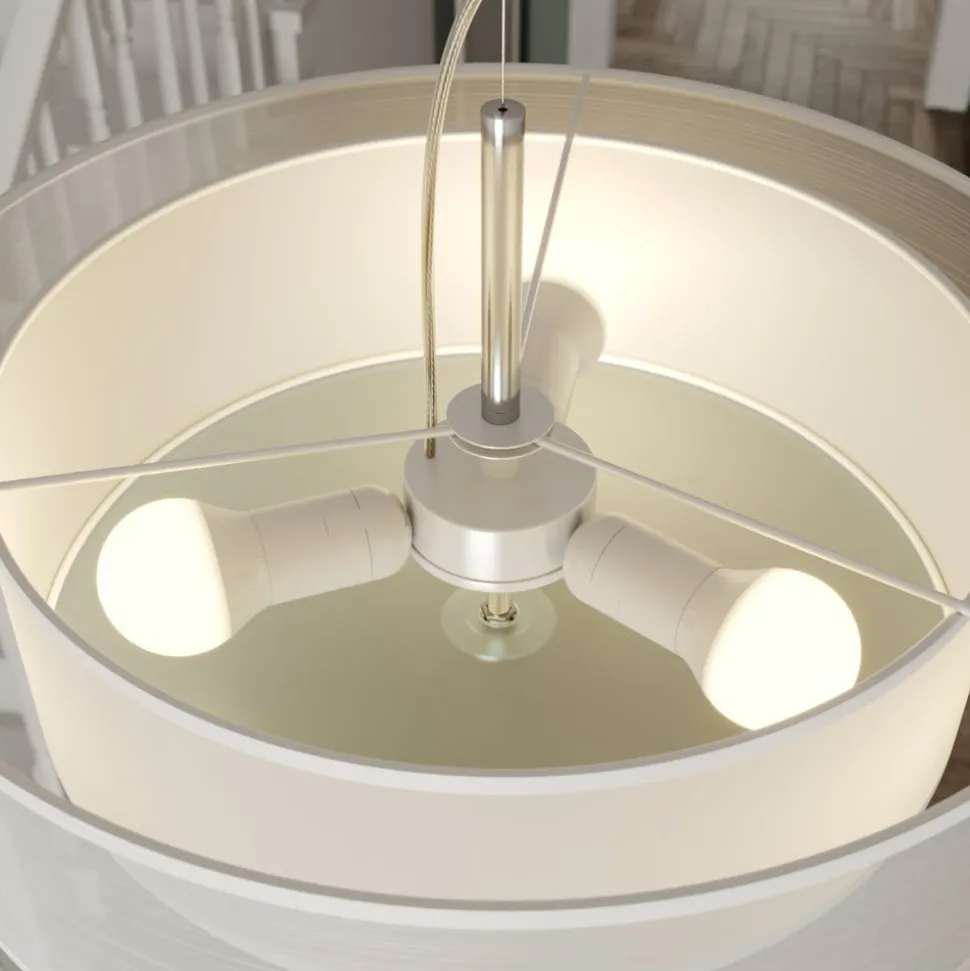 Lindby pendellampe Pikka, hvid, tekstil, Ø 50 cm, E27