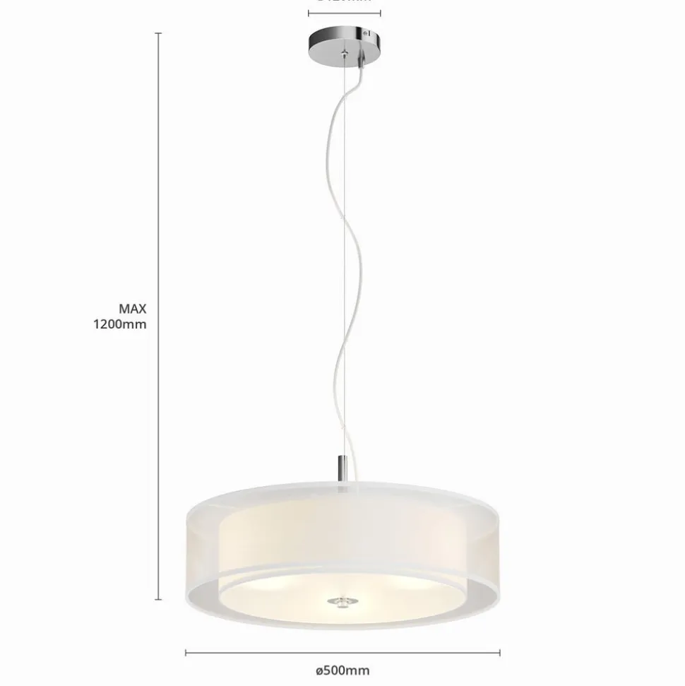 Lindby pendellampe Pikka, hvid, tekstil, Ø 50 cm, E27