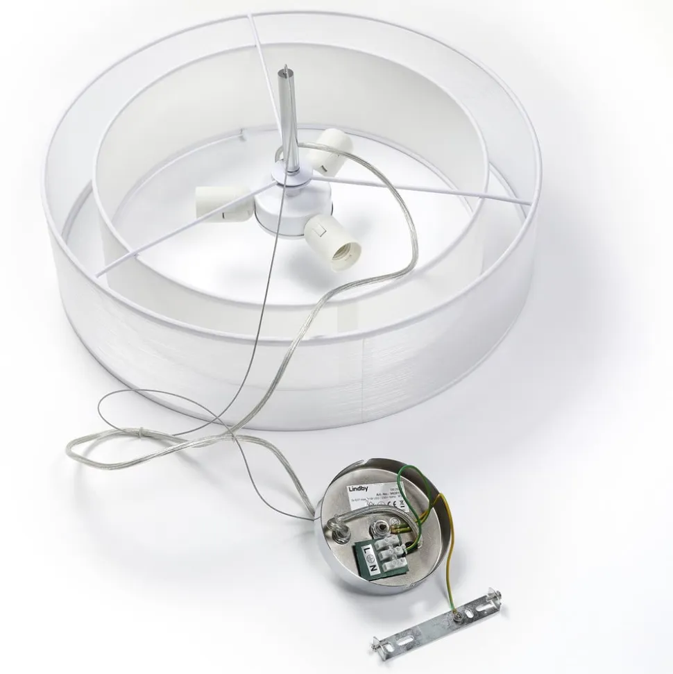 Lindby pendellampe Pikka, hvid, tekstil, Ø 50 cm, E27