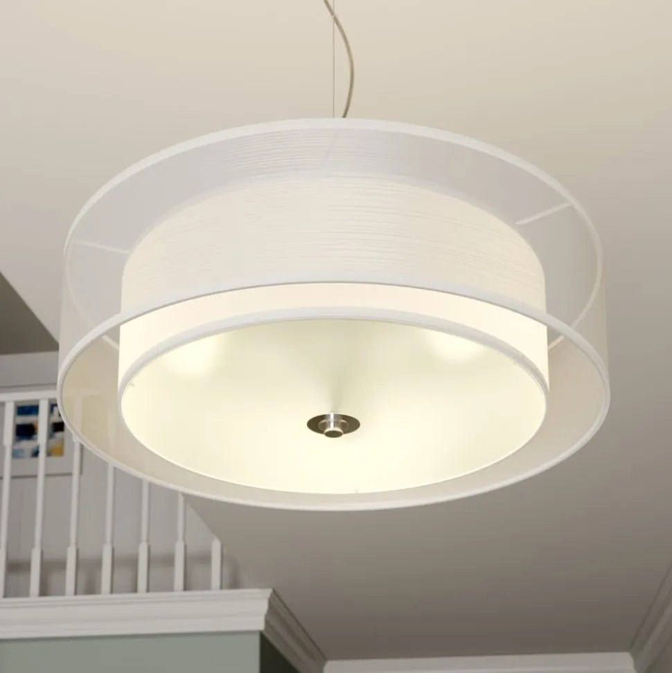 Lindby pendellampe Pikka, hvid, tekstil, Ø 50 cm, E27
