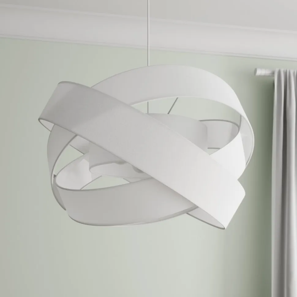 Lindby pendellampe Simaria, hvid, tekstil, Ø 60 cm, E27