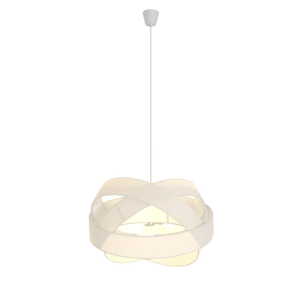 Lindby pendellampe Simaria, hvid, tekstil, Ø 60 cm, E27