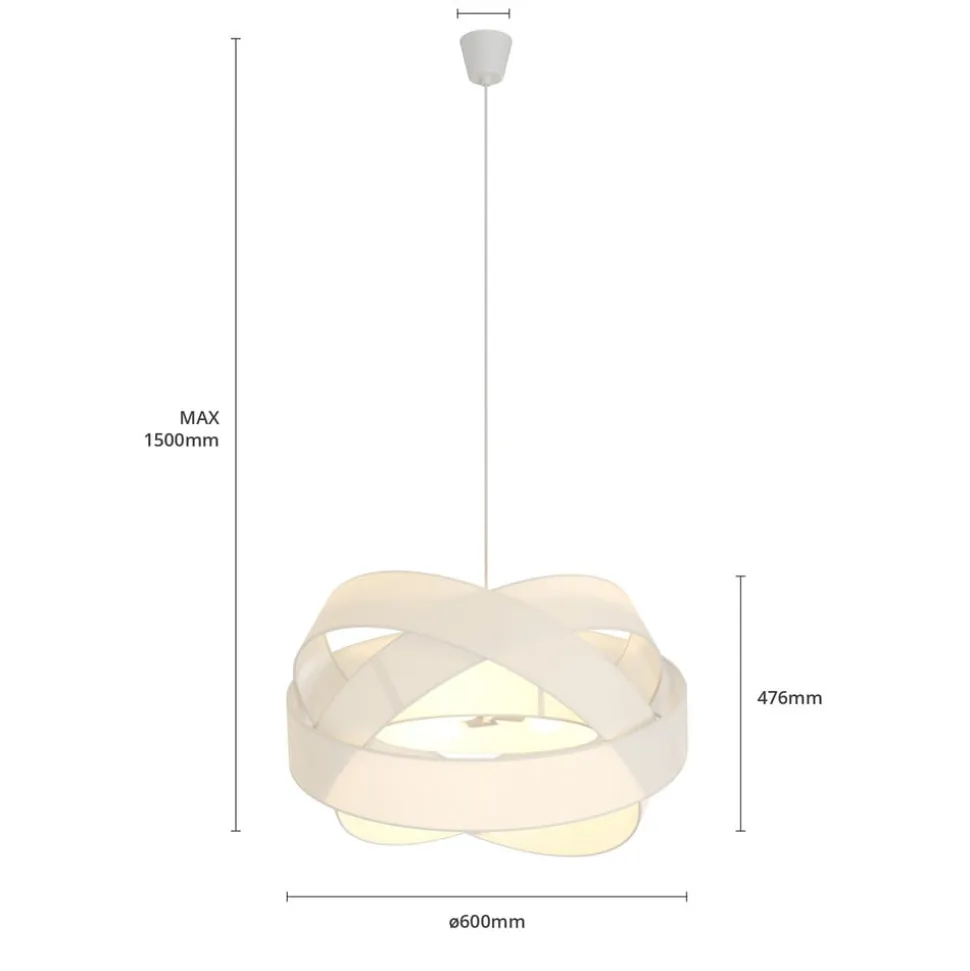 Lindby pendellampe Simaria, hvid, tekstil, Ø 60 cm, E27