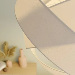 Lindby pendellampe Simaria, hvid, tekstil, Ø 60 cm, E27