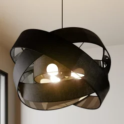 Lindby pendellampe Simaria, sort, tekstil, Ø 60 cm, E27