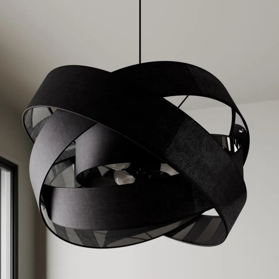 Lindby pendellampe Simaria, sort, tekstil, Ø 60 cm, E27