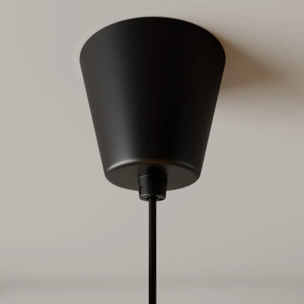 Lindby pendellampe Simaria, sort, tekstil, Ø 60 cm, E27