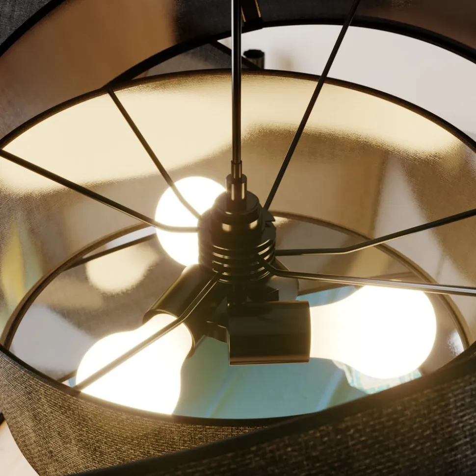 Lindby pendellampe Simaria, sort, tekstil, Ø 60 cm, E27