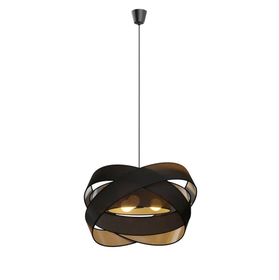 Lindby pendellampe Simaria, sort, tekstil, Ø 60 cm, E27