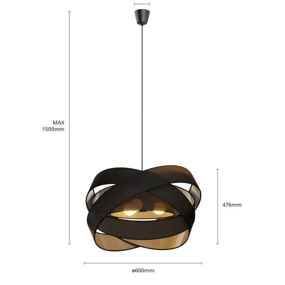 Lindby pendellampe Simaria, sort, tekstil, Ø 60 cm, E27