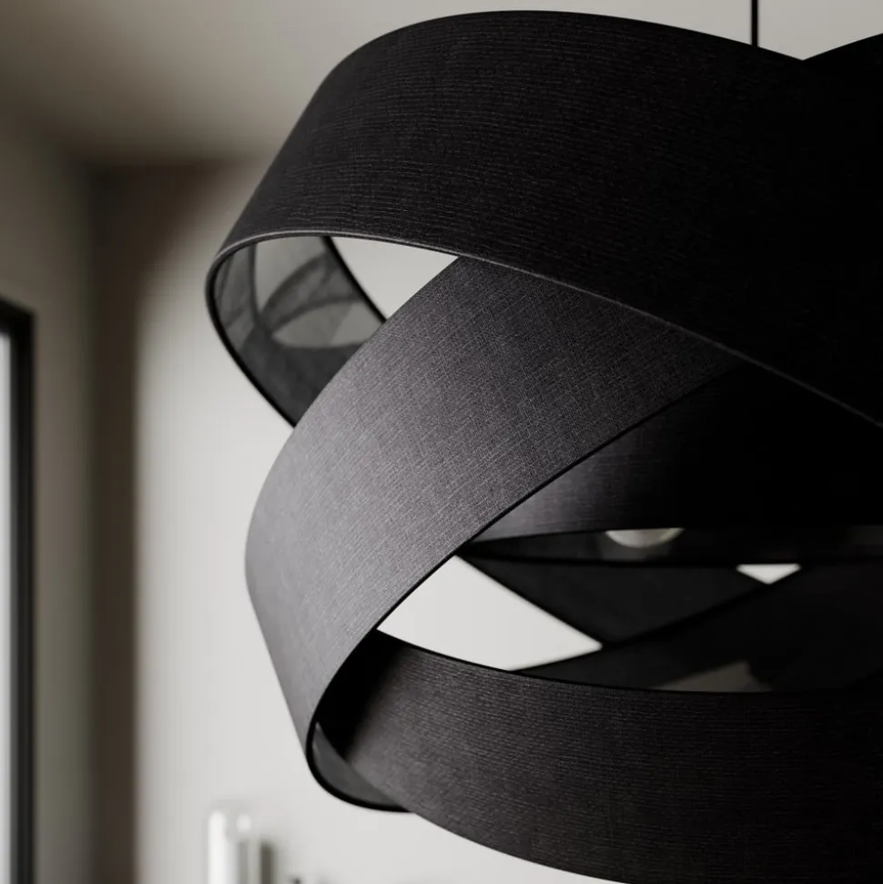 Lindby pendellampe Simaria, sort, tekstil, Ø 60 cm, E27