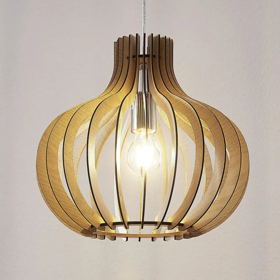 Lindby pendellampe Sina, Ø 35 cm, træ, E27