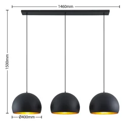 Lindby pendellampe Tarjei, 146 cm lang, sort/guld, metal