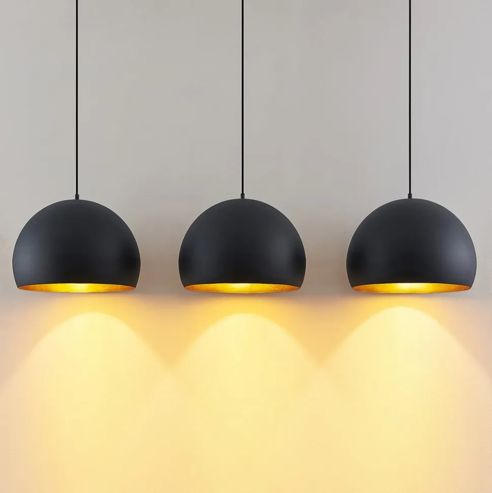 Lindby pendellampe Tarjei, 146 cm lang, sort/guld, metal
