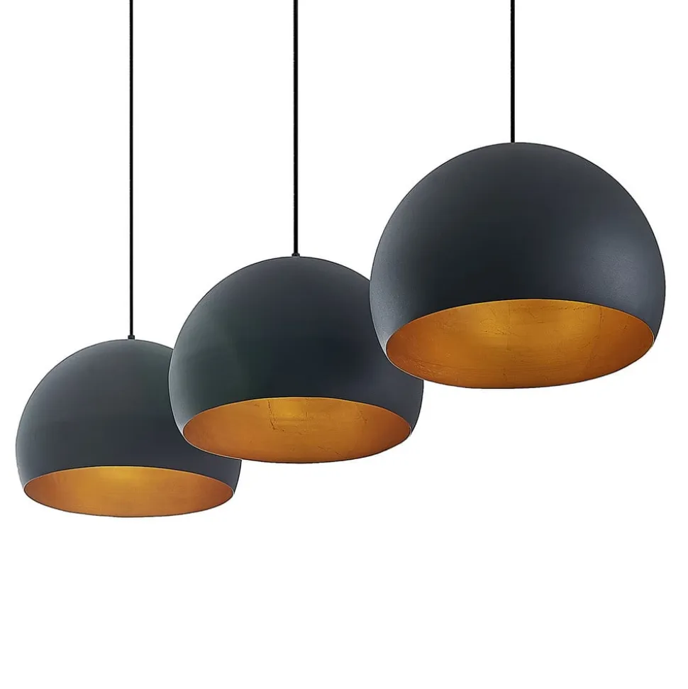 Lindby pendellampe Tarjei, 146 cm lang, sort/guld, metal