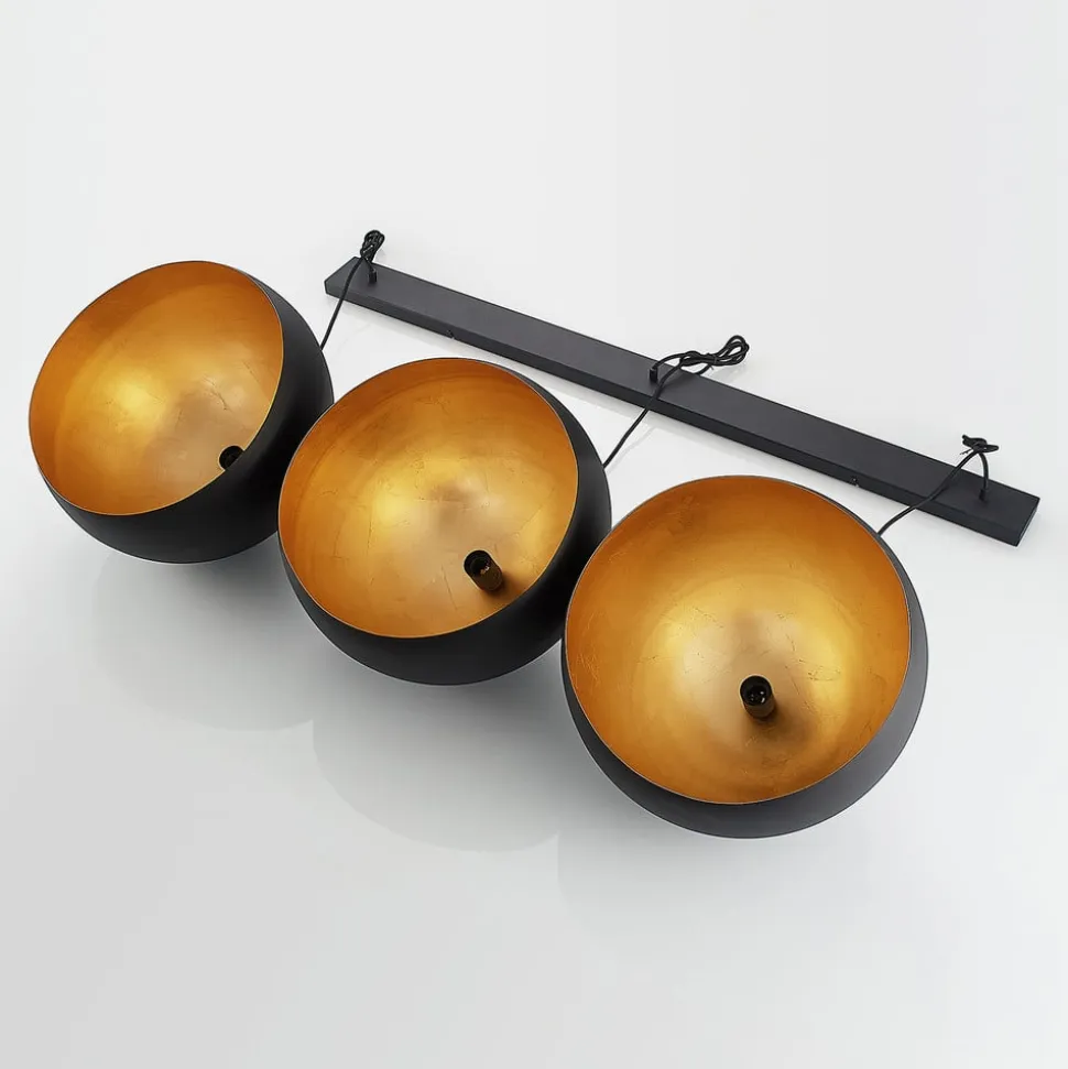 Lindby pendellampe Tarjei, 146 cm lang, sort/guld, metal