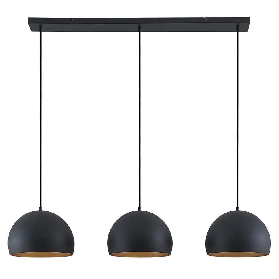 Lindby pendellampe Tarjei, længde 120 cm, sort/guld, metal