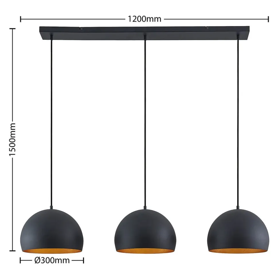Lindby pendellampe Tarjei, længde 120 cm, sort/guld, metal