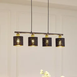 Lindby pendellampe Vasilia, 75 cm, sort/guld, stof