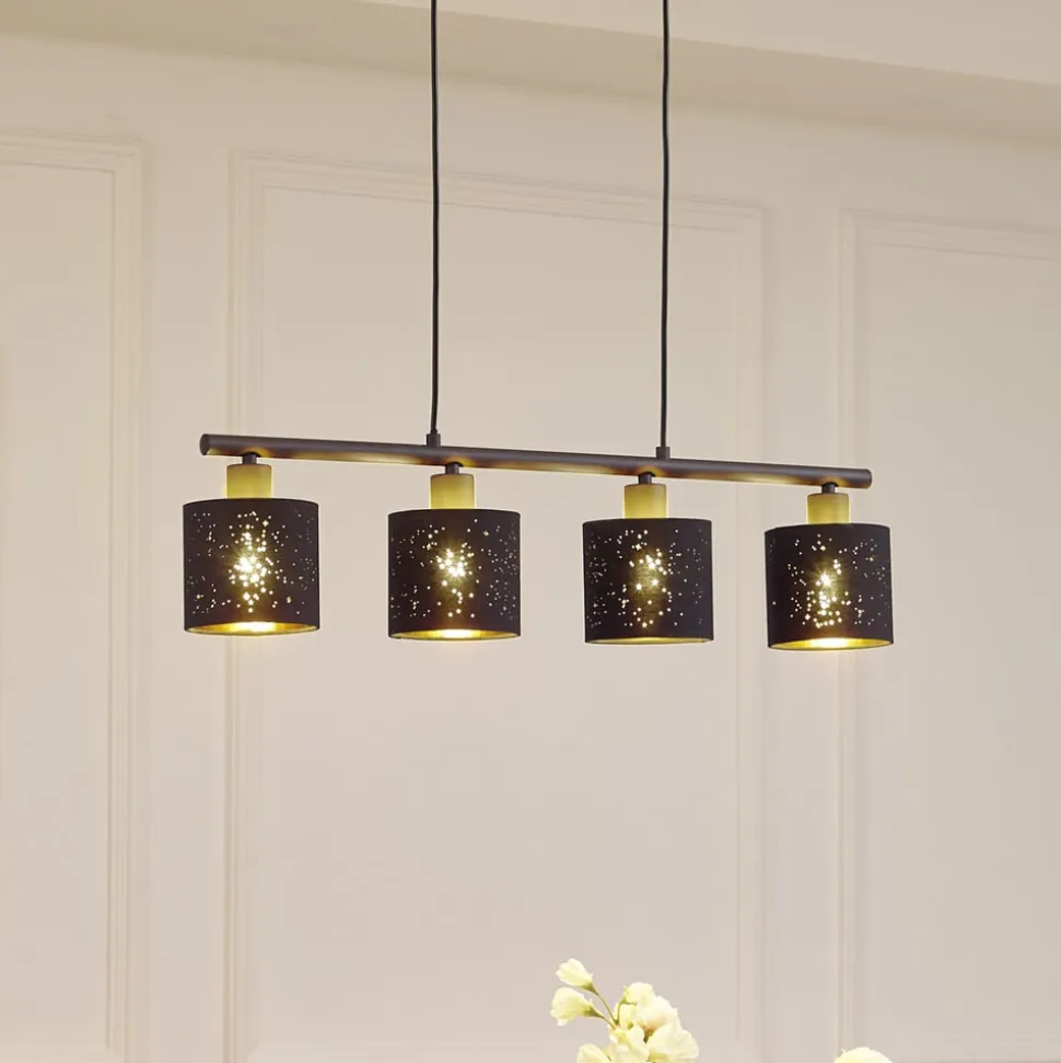 Lindby pendellampe Vasilia, 75 cm, sort/guld, stof