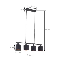 Lindby pendellampe Vasilia, 75 cm, sort/guld, stof